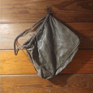 Brio! • Large Vintage Army Green Leather Cinch Boho Shoulder Bag